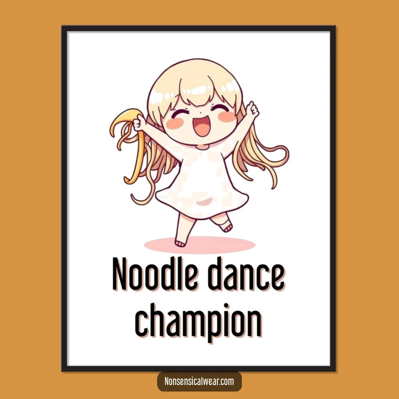 Funny Noodle Dance Poster - Vibrant Character's Wiggling Pasta Art - Wall Decor Gift