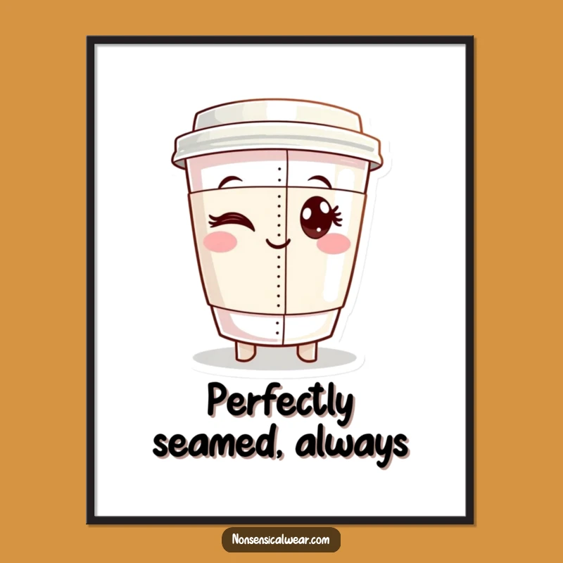 Funny Coffee Seamstress Poster: Winking Cup Stitch Art, Humorous Decor for Sewing Rooms
