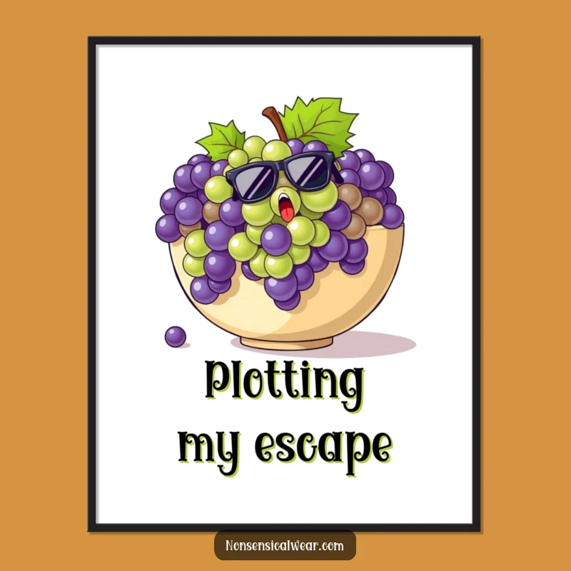 Funny Grapes Sunglasses Poster - Quirky Fruit Wall Art Gift
