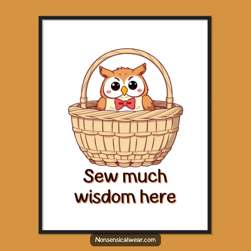 Funny Owl Bow Tie Poster: Whimsical Sewing Art, Unique Funny Gift Idea