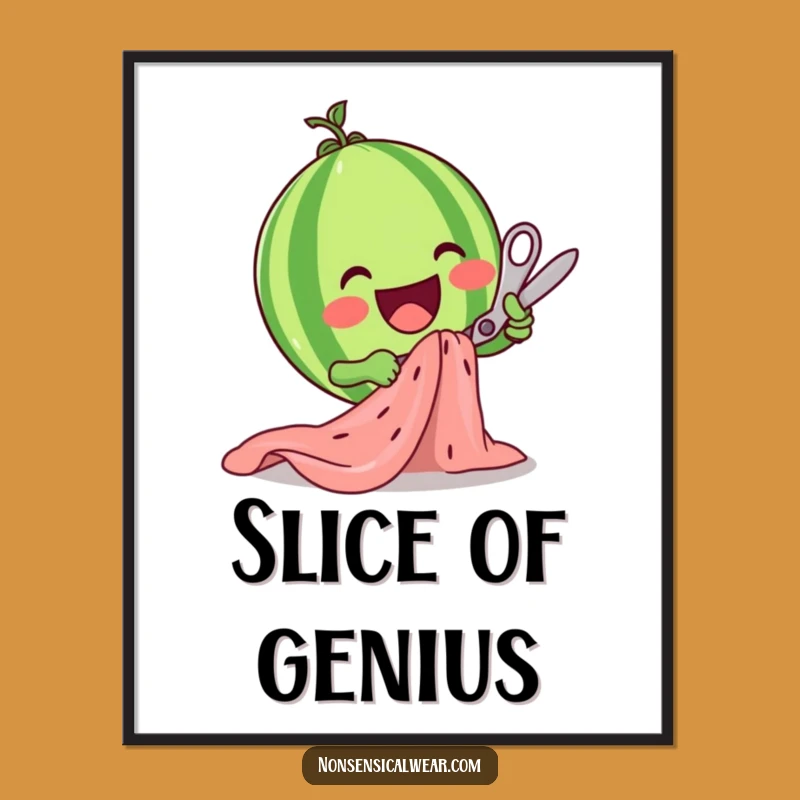 Funny Watermelon Scissors Poster: Happy Fruit Crafter Wall Art Gift