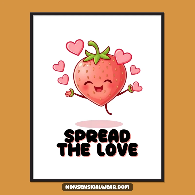 Funny Strawberry Juggling Hearts Poster: Decorate with Love!