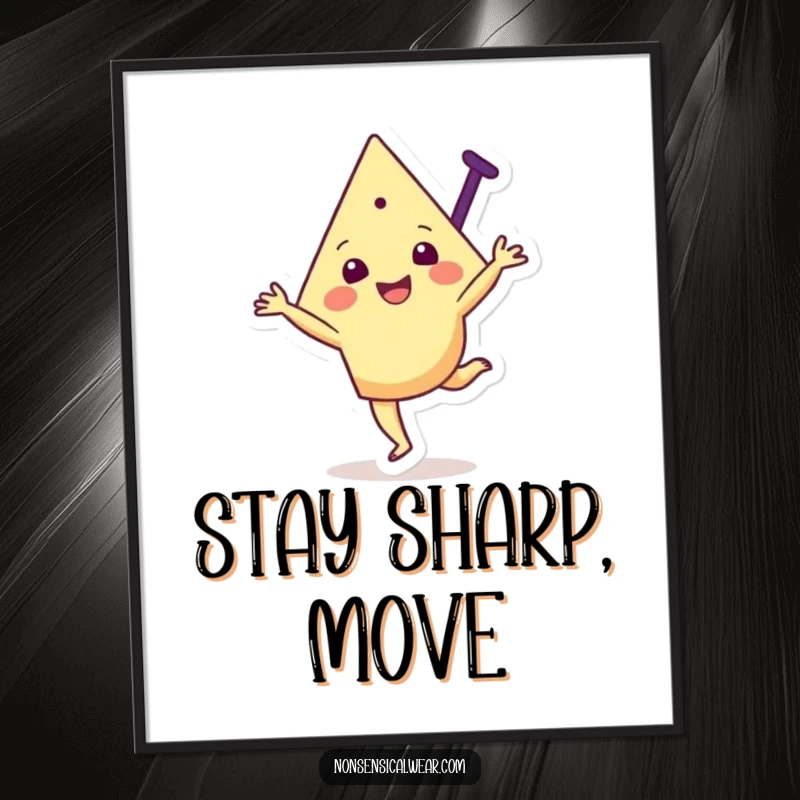 Funny poster of a joyful triangular character executing a cartwheel with a bright, happy expression and a sense of motion.