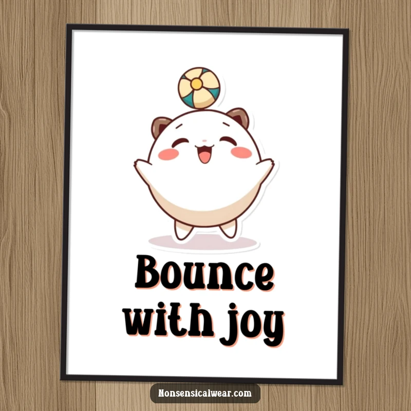 Funny poster: a round, smiling character is depicted gleefully bouncing a ball with its head.