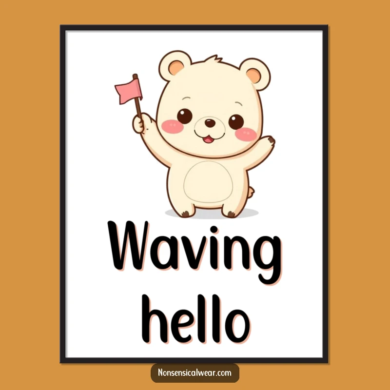 Funny Kawaii Bear Poster: Cheerful Grins and Tiny Flags for Your Happy Space