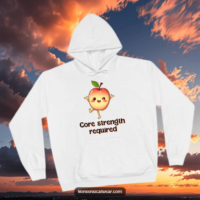 Funny Hoodie: Cheerful apple character doing a handstand, offering comfort and a happy vibe.