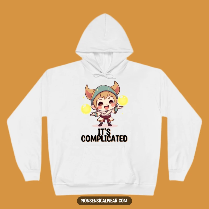 Cozy Funny Mischievous Character Hoodie: Stay Warm While Juggling Fun with Glowing Orbs