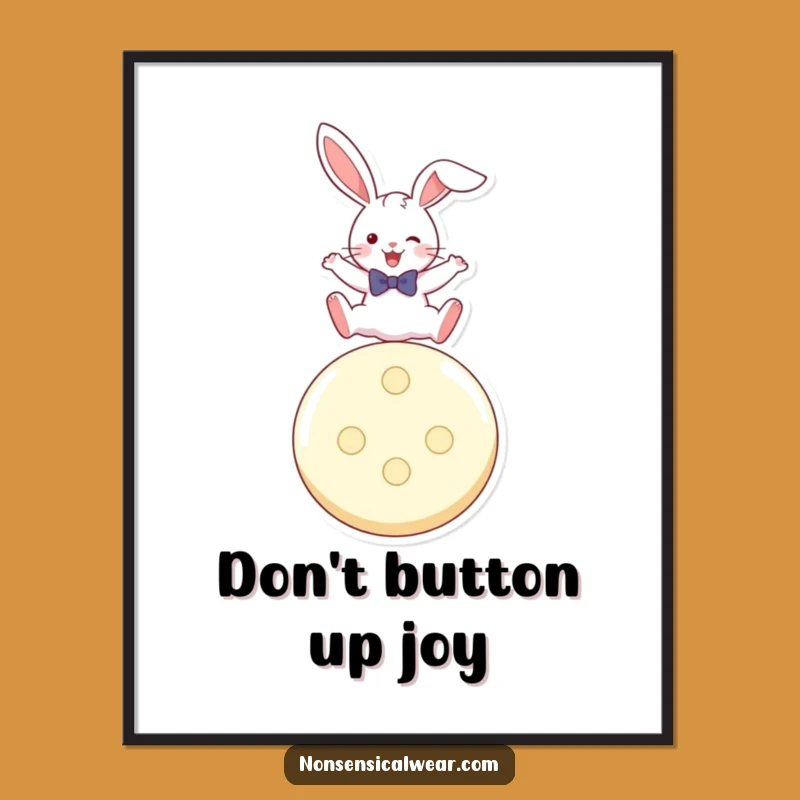Free Printable Wall Art: Funny Bunny Leaping Button, Hilarious DIY Downloadable Art!