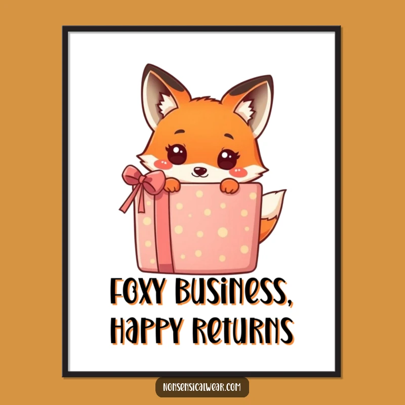 Funny Free Printable Wall Art: Kawaii Fox Gift Peek Downloadable Cute Decor