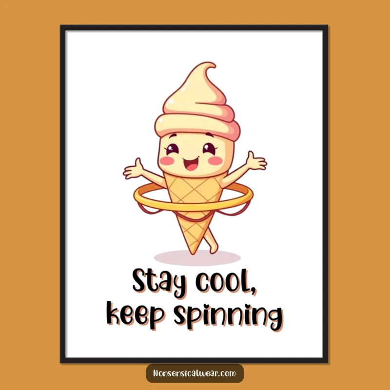 Free Printable Ice Cream Cone Wall Art: Smiling Hula Hoop Fun for a Cool Decor