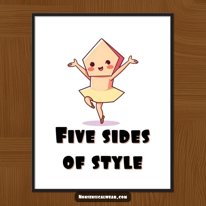 Funny Free Printable Wall Art: A vibrant pentagon character performs a graceful pirouette with a stylish flourish.