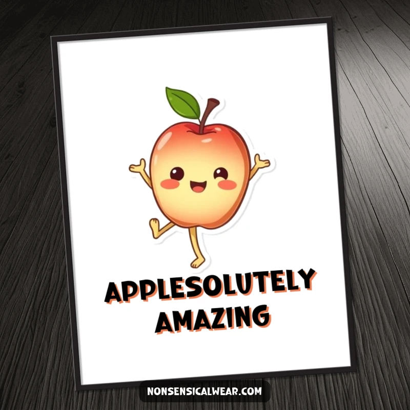 Funny Free Printable Wall Art: A cheerful apple character is doing a handstand, adding a fun, quirky element.
