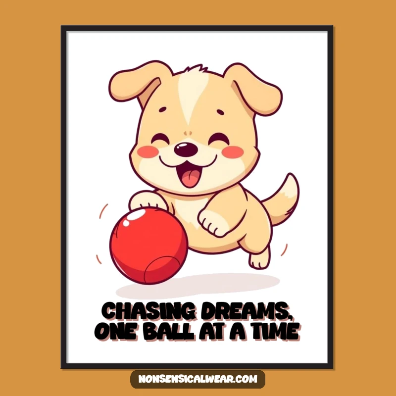 Free Printable Wall Art: Energetic Dog Ball Chase, Funny Kawaii Downloadable Decor for Dog Enthusiasts
