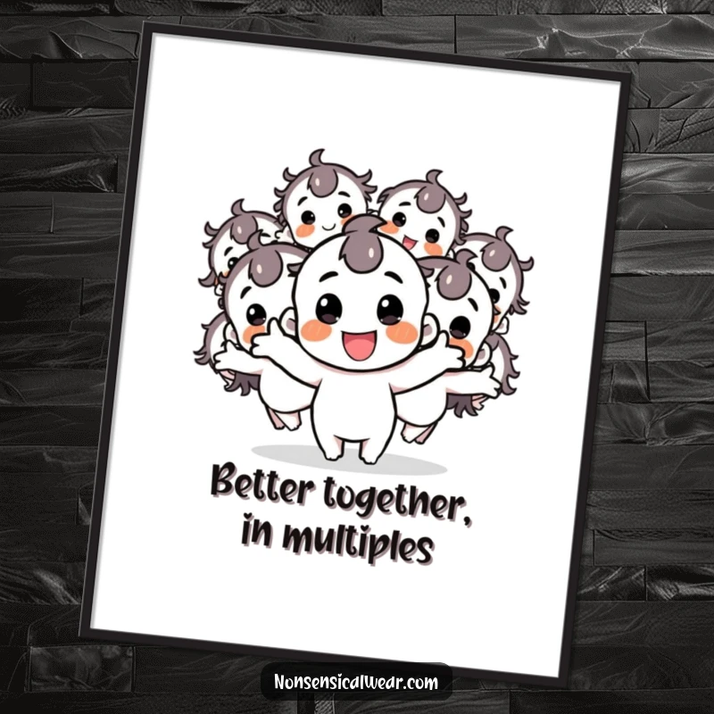 Funny Free Printable Wall Art: A happy character has duplicated into numerous bouncing versions, creating a visually energetic and amusing composition.