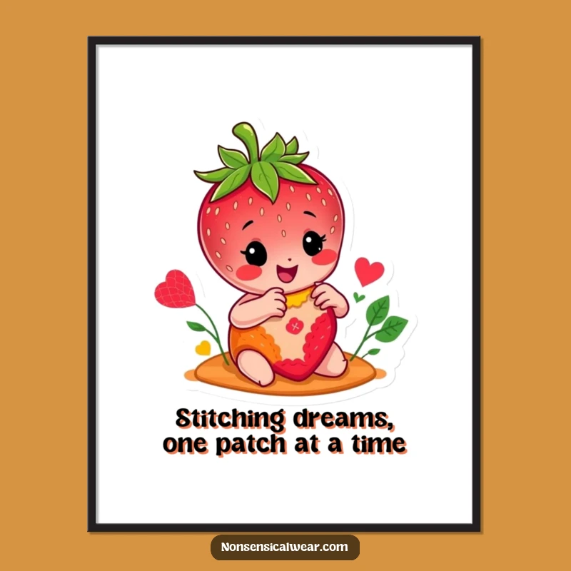 Free Printable Wall Art: Funny Strawberry Stitching, Cheerful & Humorous Downloadable Decor