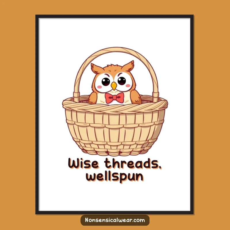 Free Printable Wall Art: Jolly Owl Bow Tie Sewing Basket Funny Downloadable Art