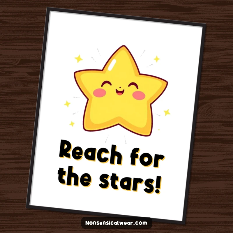 Funny Free Printable Wall Art: A very happy star character bursting with radiant, sparkly lines of pure joy.