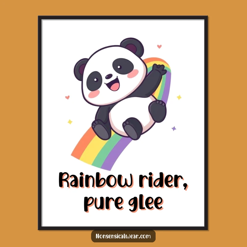 Free Printable Wall Art: Kawaii Panda Rainbow Slide Funny Downloadable Decor