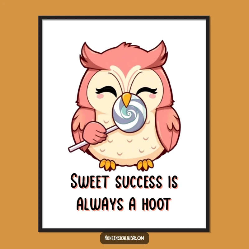 Free Printable Wall Art: Whimsical Owl Lollipop, Funny Kawaii Downloadable Decor for a Touch of Sweetness