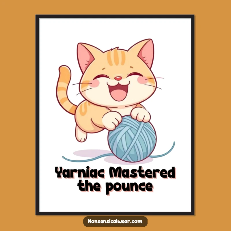 Funny Free Printable Cat Art: Mischievous Yarn Pounce Downloadable Decor