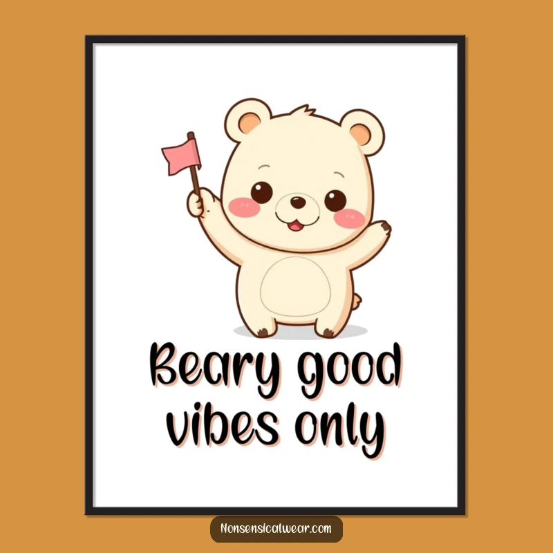 Funny Free Printable Wall Art: Kawaii Bear Cheerful Flag Decor