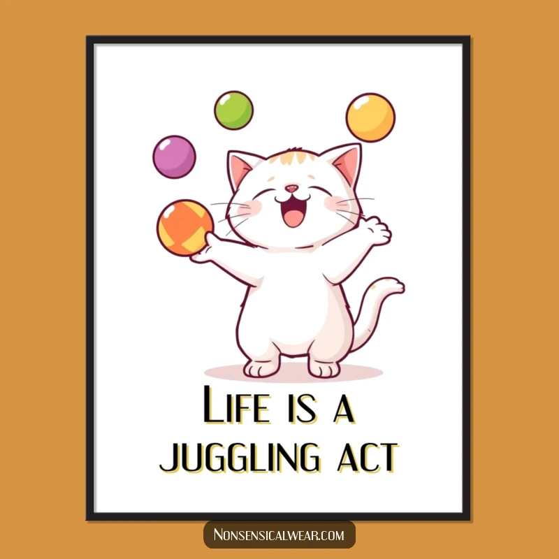 Funny Free Printable Wall Art: Kawaii Cat Juggling Decor