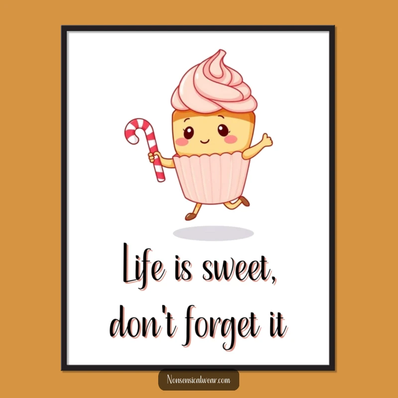 Free Printable Kawaii Cupcake Wall Art: Playful Jumping Rope Candy Cane for a Sweet Room Decor