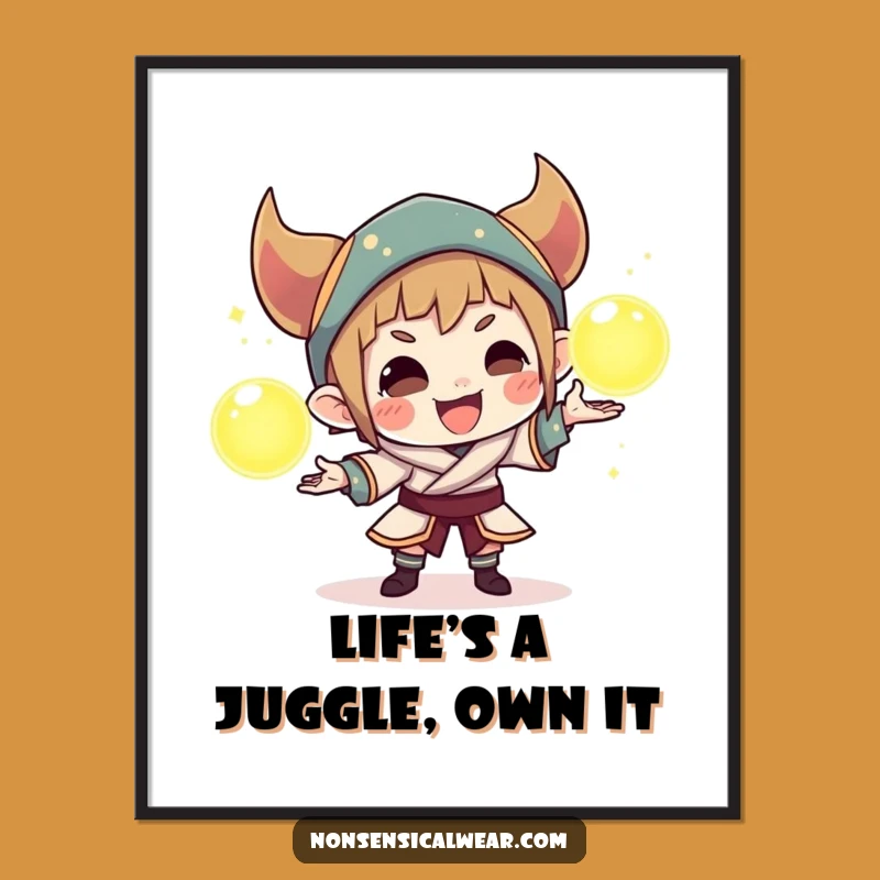 Free Printable Wall Art: Funny Juggling Character, Hilarious Downloadable Decor for Whimsical Spaces