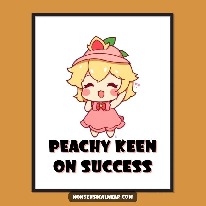 Free Printable Peach Wall Art: Funny Hat Trying Downloadable Art Gift