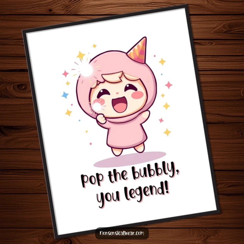 Funny Free Printable Wall Art: A cheerful character joyfully launches a sparkling party popper, creating a scene of pure celebration and fun.