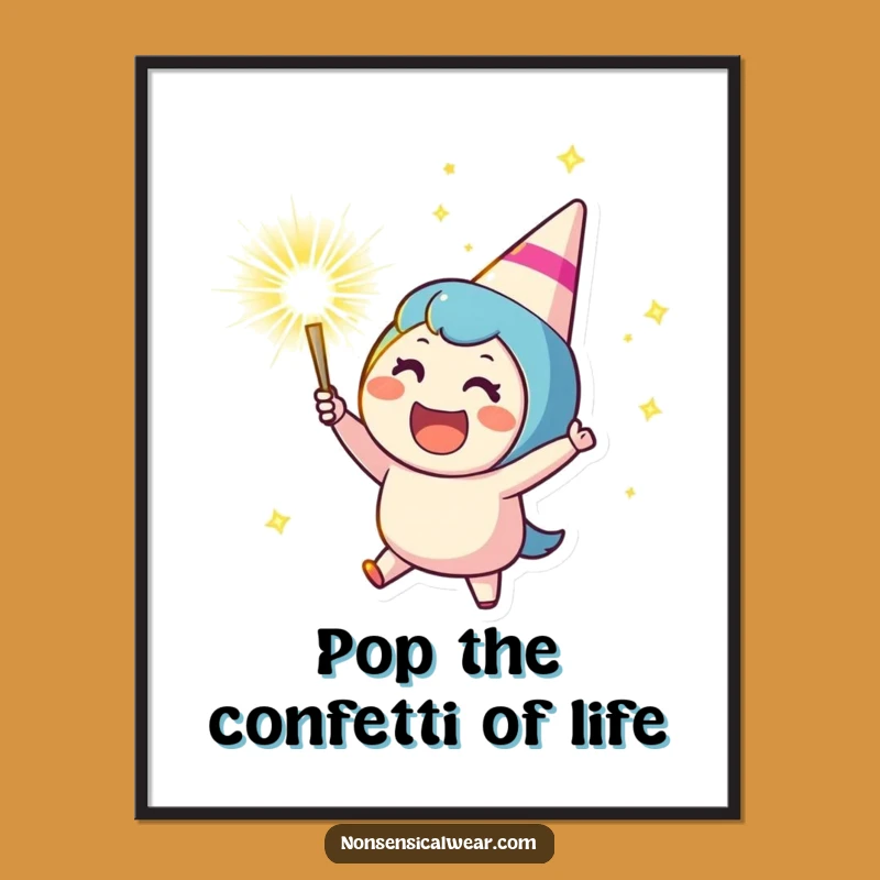 Funny Free Printable Wall Art: Party Popper Character Quirky Downloadable Decor