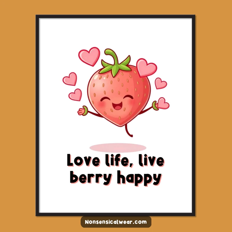 Strawberry Hearts Juggling Free Printable Wall Art - Funny Decor Downloadable Gift