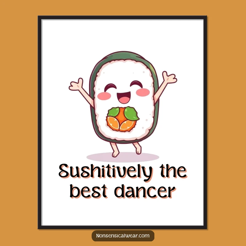 Funny Free Printable Sushi Art: Dancing Roll Downloadable Decor