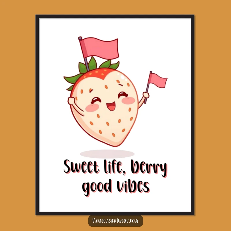 Free Printable Wall Art: Cheerful Strawberry Flag Waving Fun Downloadable Decor