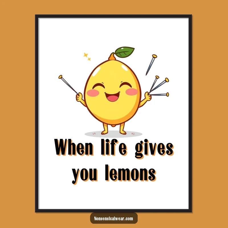 Free Printable Wall Art: Funny Lemon Juggling Needles Downloadable Decor for Quirky Spaces