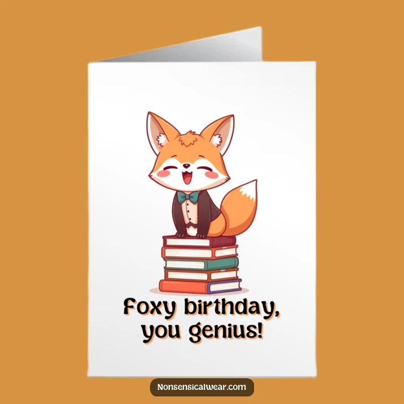 Free Printable Funny Birthday Card: Fox Balancing Books, Perfect DIY Downloadable Gift!