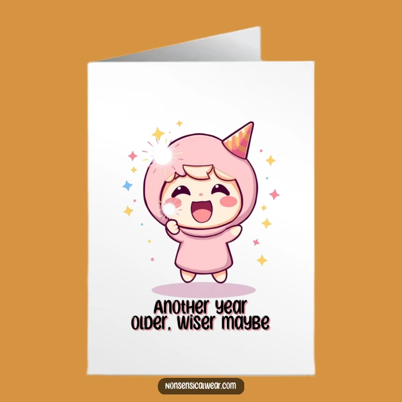 Free Printable Birthday Card: Cheerful Character Party Popper Funny Downloadable Gift