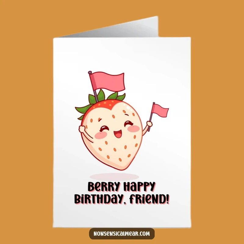 Free Printable Birthday Card: Cheerful Strawberry Flag Waving Fun Downloadable Gift