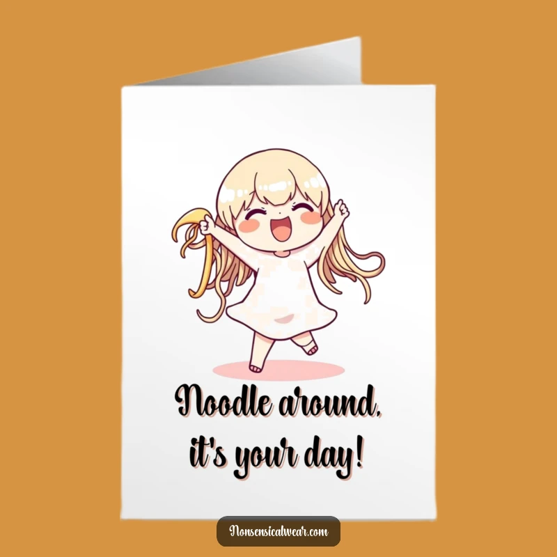 Free Printable Birthday Card: Dancing Noodle Character Funny Downloadable Gift