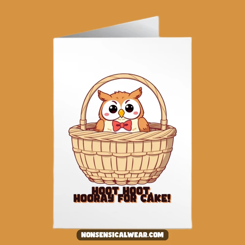 Free Printable Birthday Card: Jolly Owl in Sewing Basket Funny Downloadable Gift