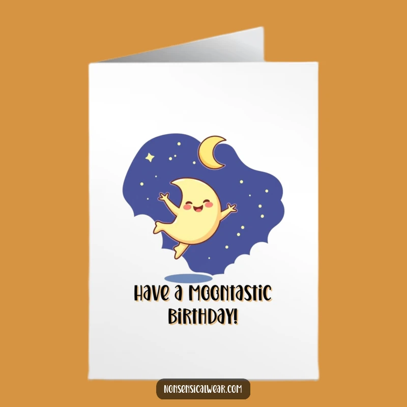 Free Printable Birthday Card: Moon Cartwheel Joyful Surprise Downloadable Gift