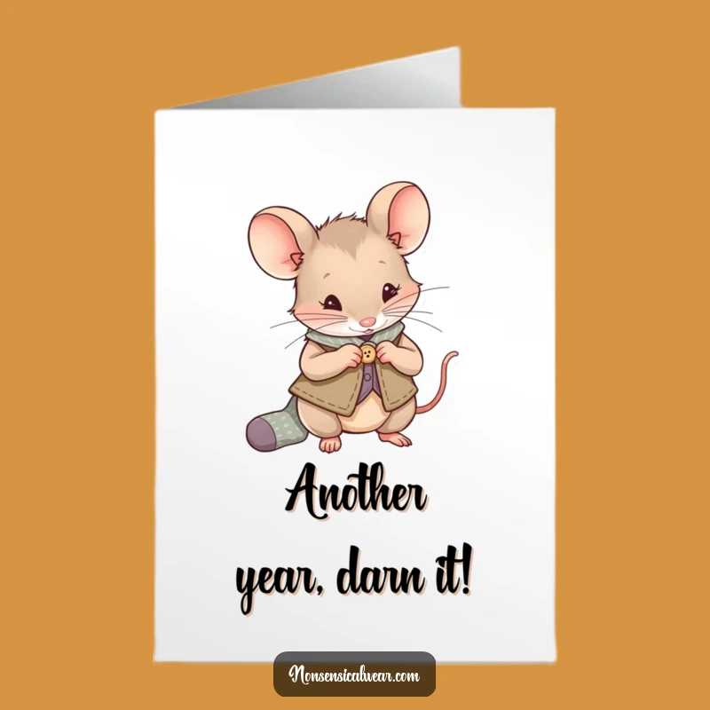 Free Printable Birthday Card: Mouse Sewing Button Funny Downloadable Gift