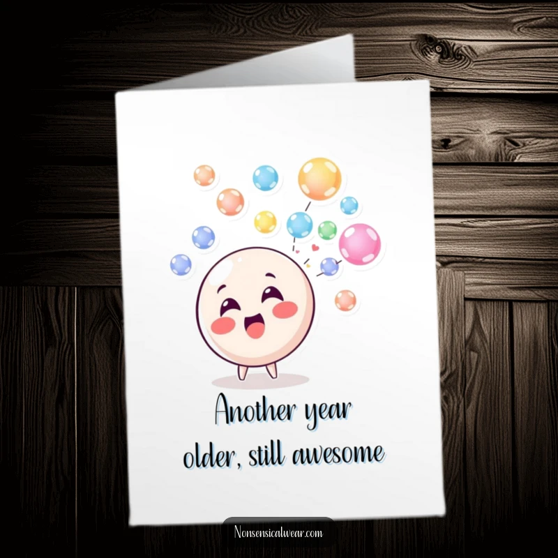 Funny Free Printable Birthday Card: Delighted circle blows colorful bubbles, spreading cheer for a fun DIY gift.