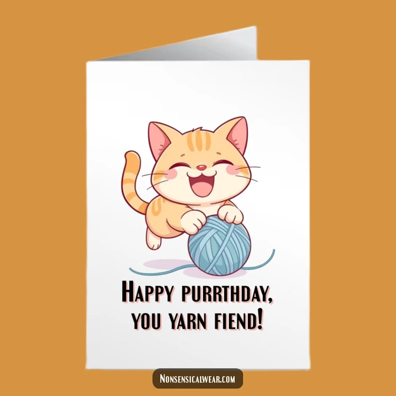 Free Printable Cat Birthday Card: Funny Yarn Pounce Downloadable LOL Gift
