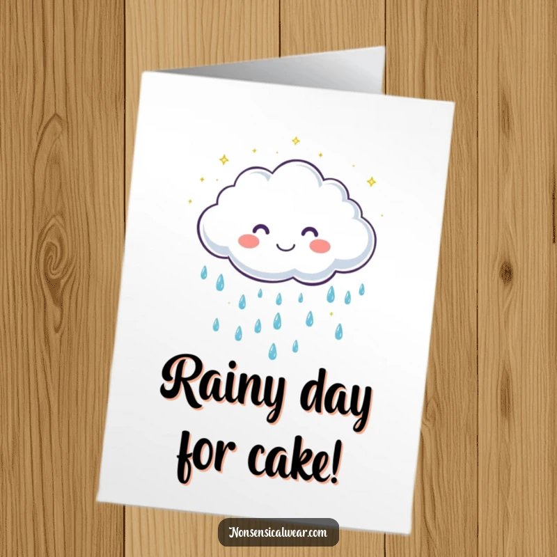 Funny Free Printable Birthday Card: A cute cloud character grins while showering sparkling raindrops with joy.