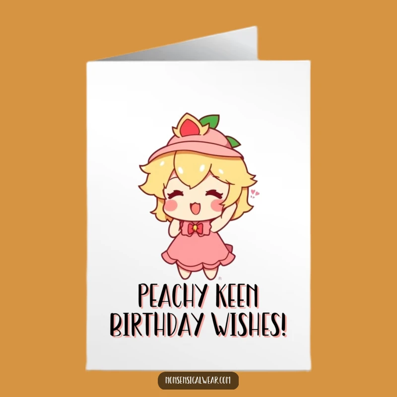 Free Printable Peach Birthday Card: Funny Hat Trying Downloadable Gift
