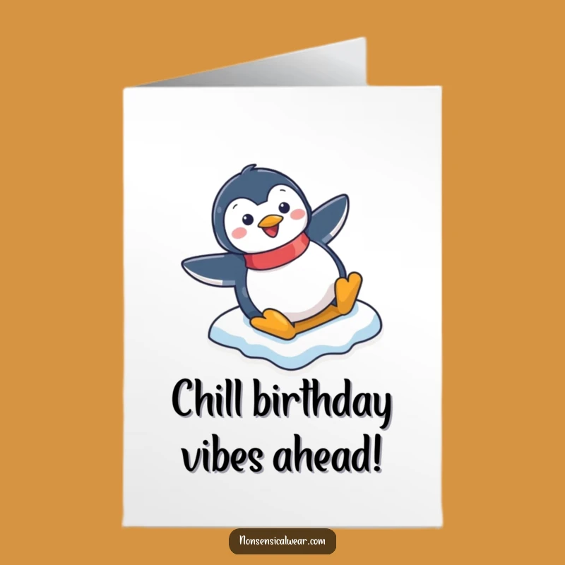 Free Printable Penguin Birthday Card: Snowy Fun Slide - Funny Downloadable Gift
