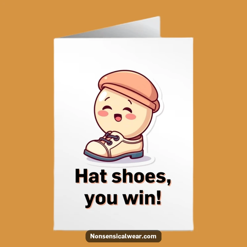 Free Printable Birthday Card: Giggling Button in Hat Shoes - Funny Downloadable Gift