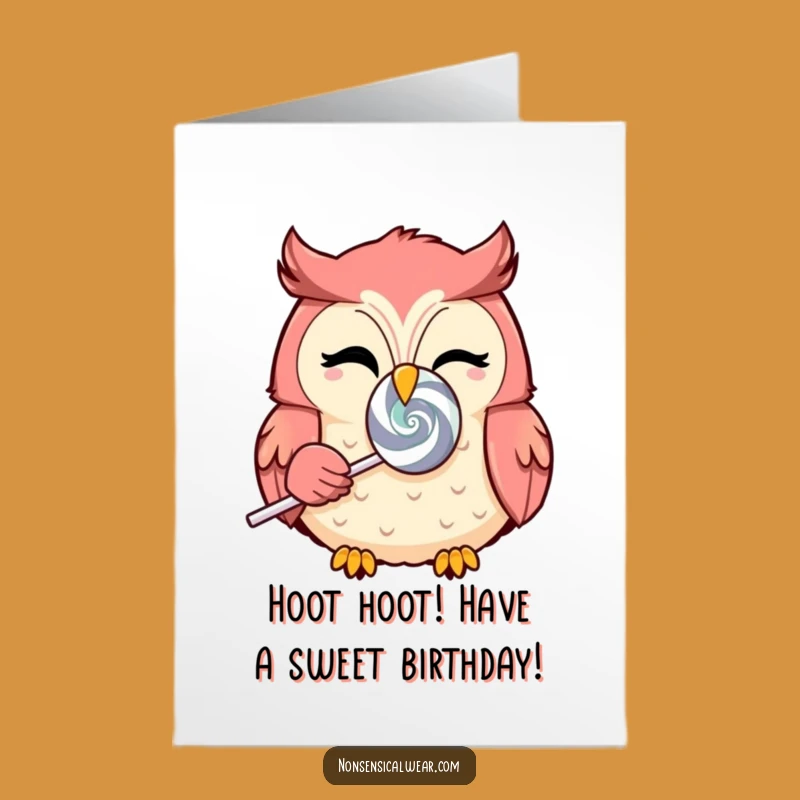 Free Printable Birthday Card: Winking Owl with Lollipop, Funny Downloadable Greeting for Sweet Celebrations