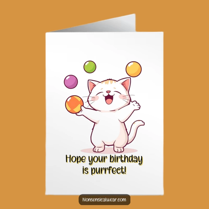 Free Printable Birthday Card: Funny Kawaii Cat Juggling Fun